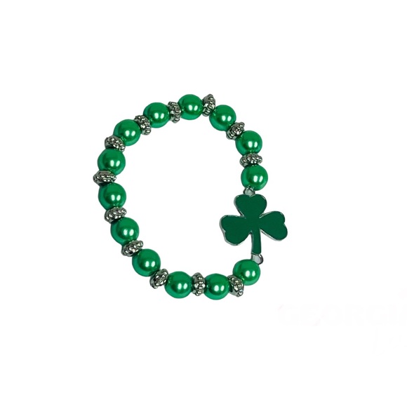 Green Beaded Bracelet with Shamrock Charm - Picture 1 of 1